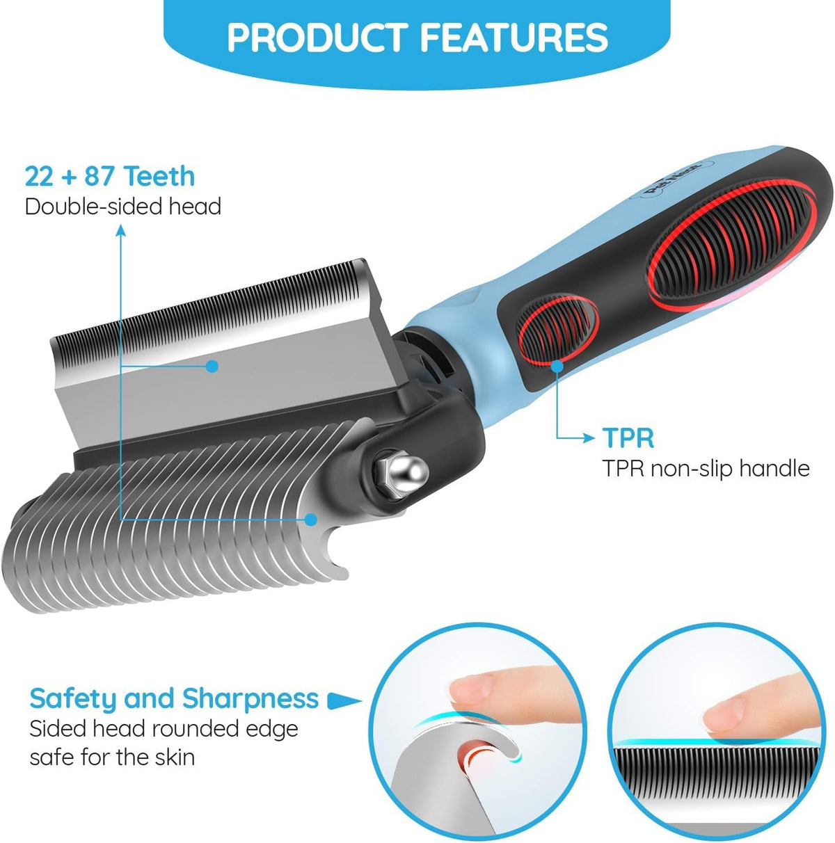 Pet Grooming Tool, 2 Sided Cat and Dog Brush for Shedding, Dual Head Comb