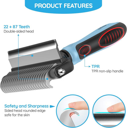 Pet Grooming Tool, 2 Sided Cat and Dog Brush for Shedding, Dual Head Comb