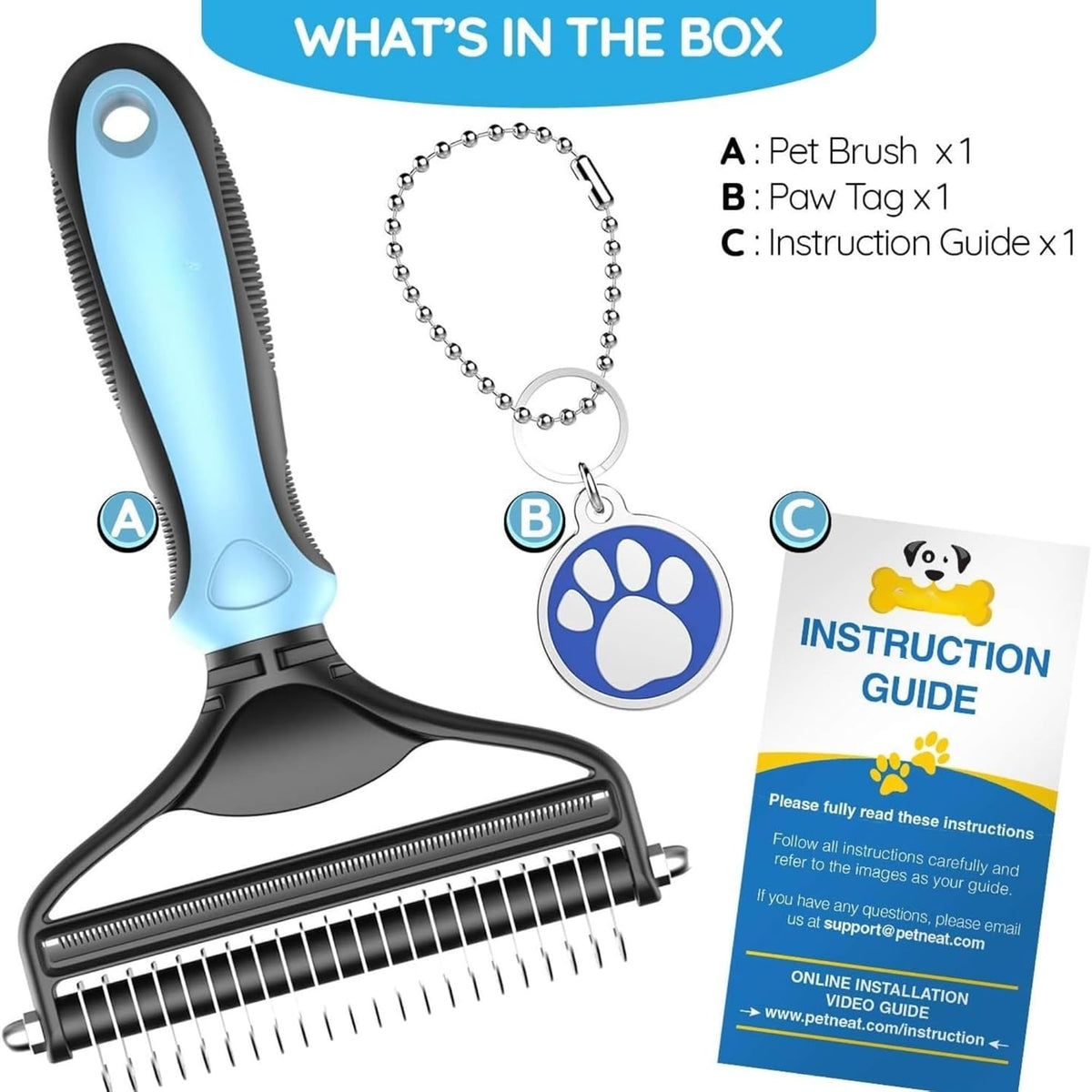 Pet Grooming Tool, 2 Sided Cat and Dog Brush for Shedding, Dual Head Comb